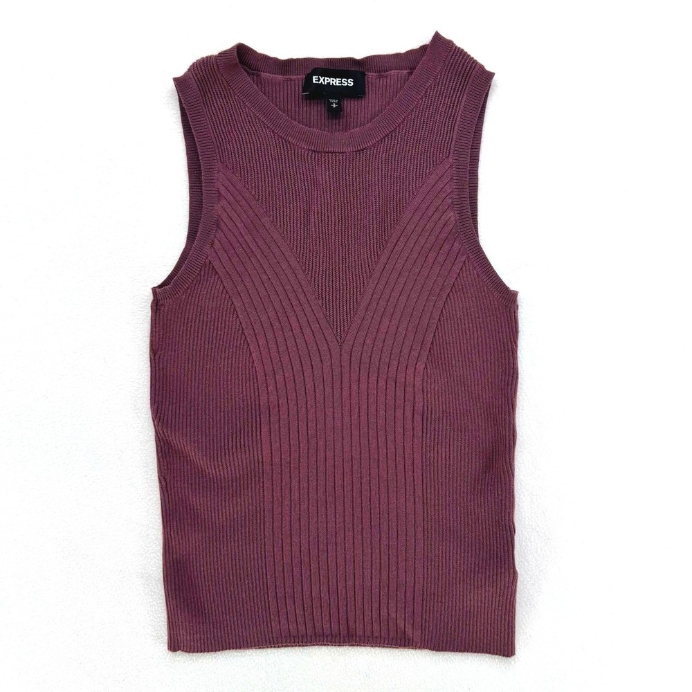 Express Ribbed Knit Tank Top Womens Small Plum Purple Chevron Sleeveless Shell